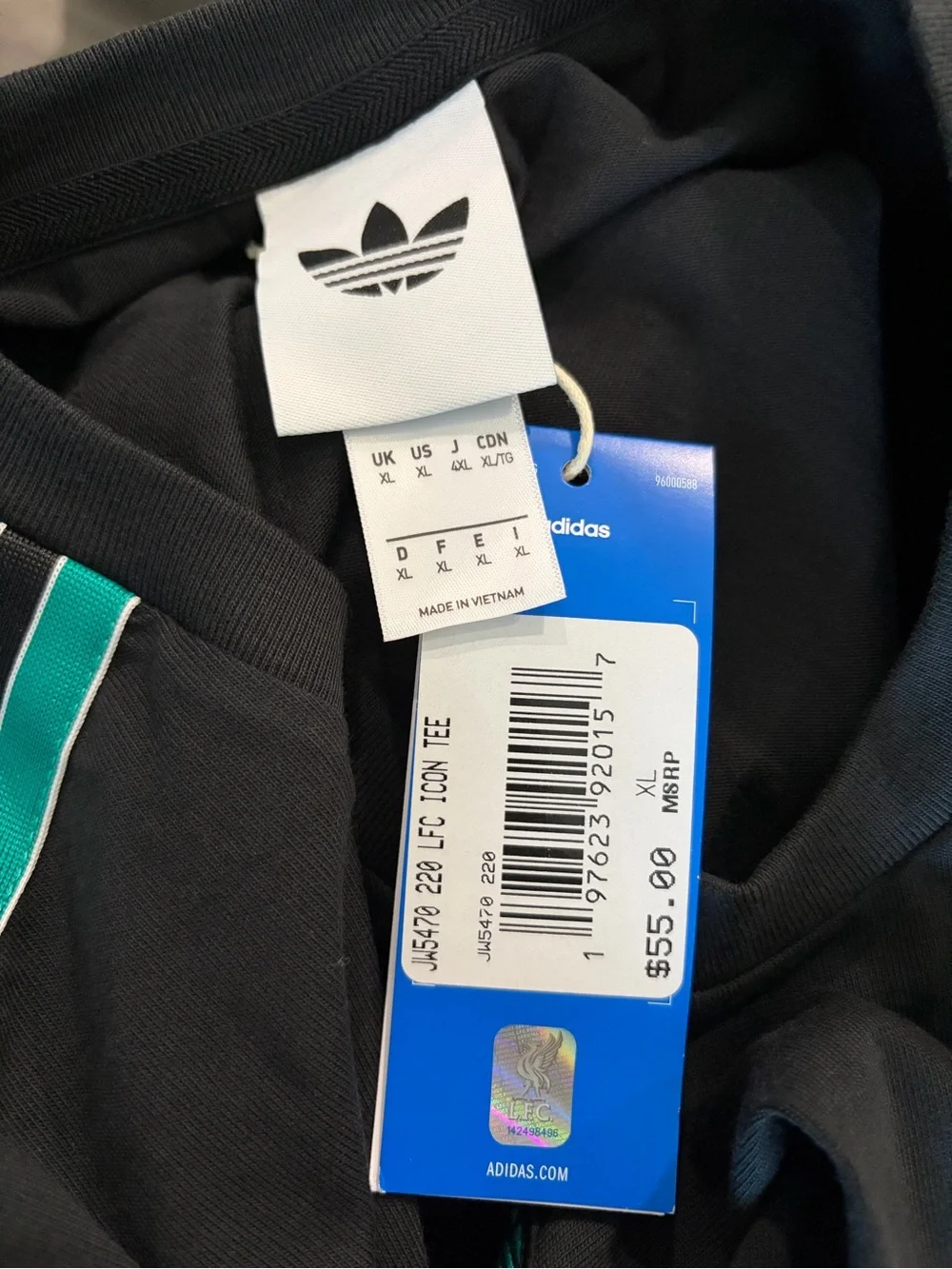 Liver Pool Adidas Men’s Black Tee with Teal Accents